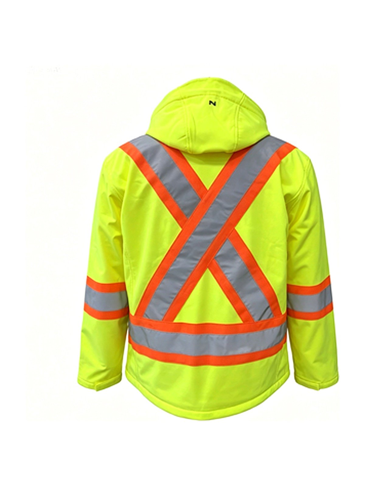 Hi-vis softshell jacket, X-back tape, back view
