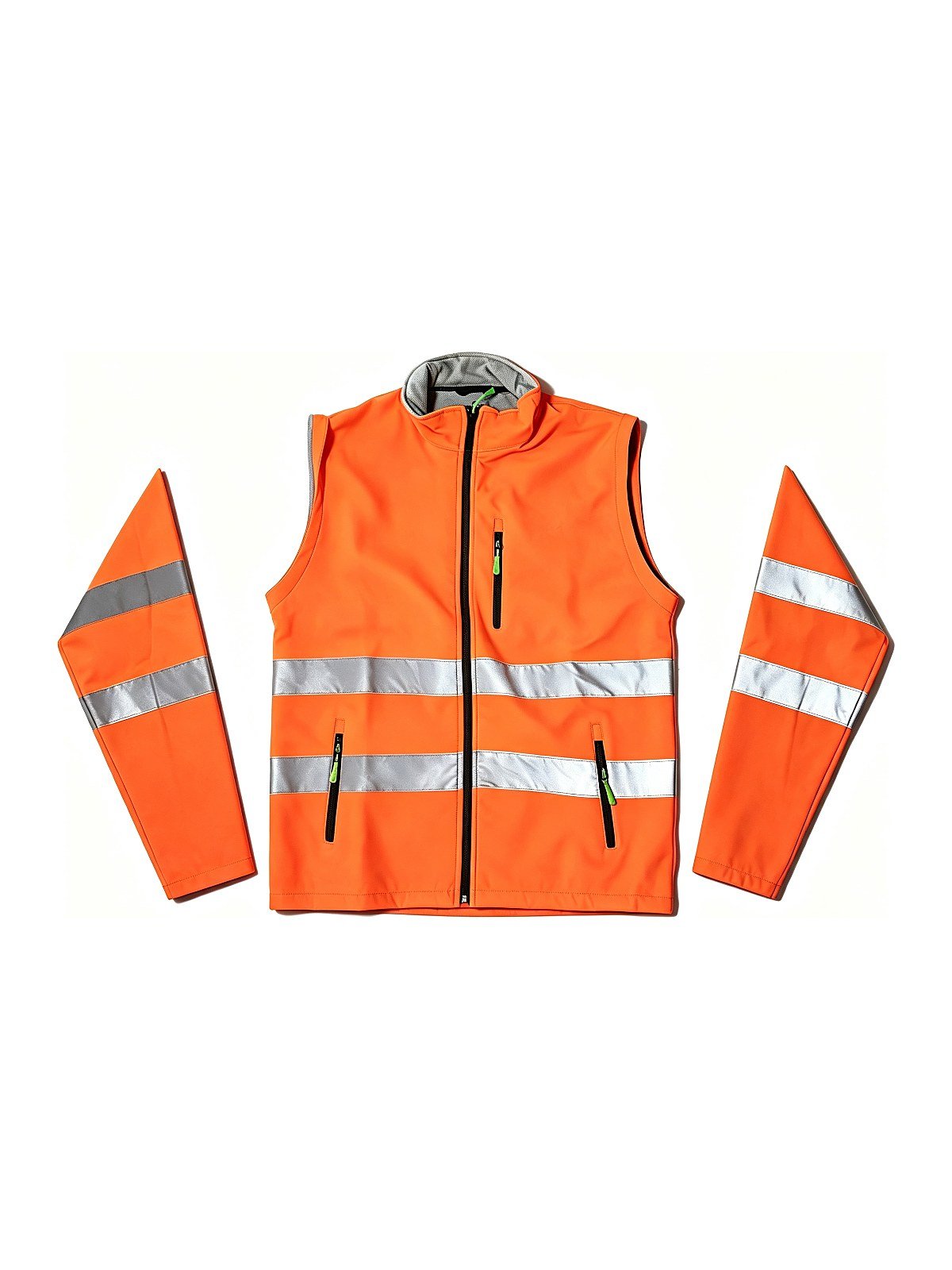 Softshell jacket worn as a vest, zip-off sleeves removed and laid alongside