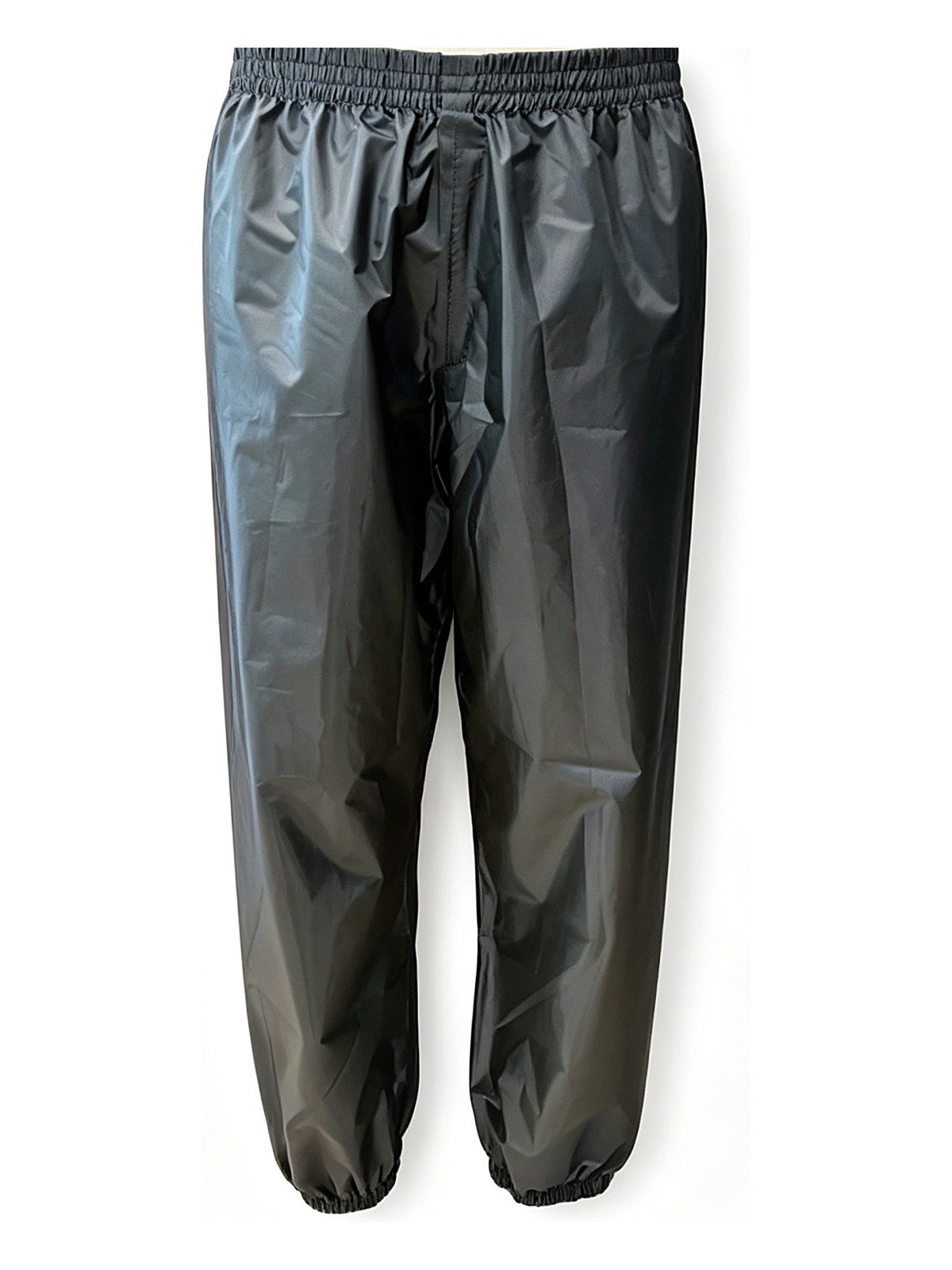 Rain pants, hanging view with elastic waist
