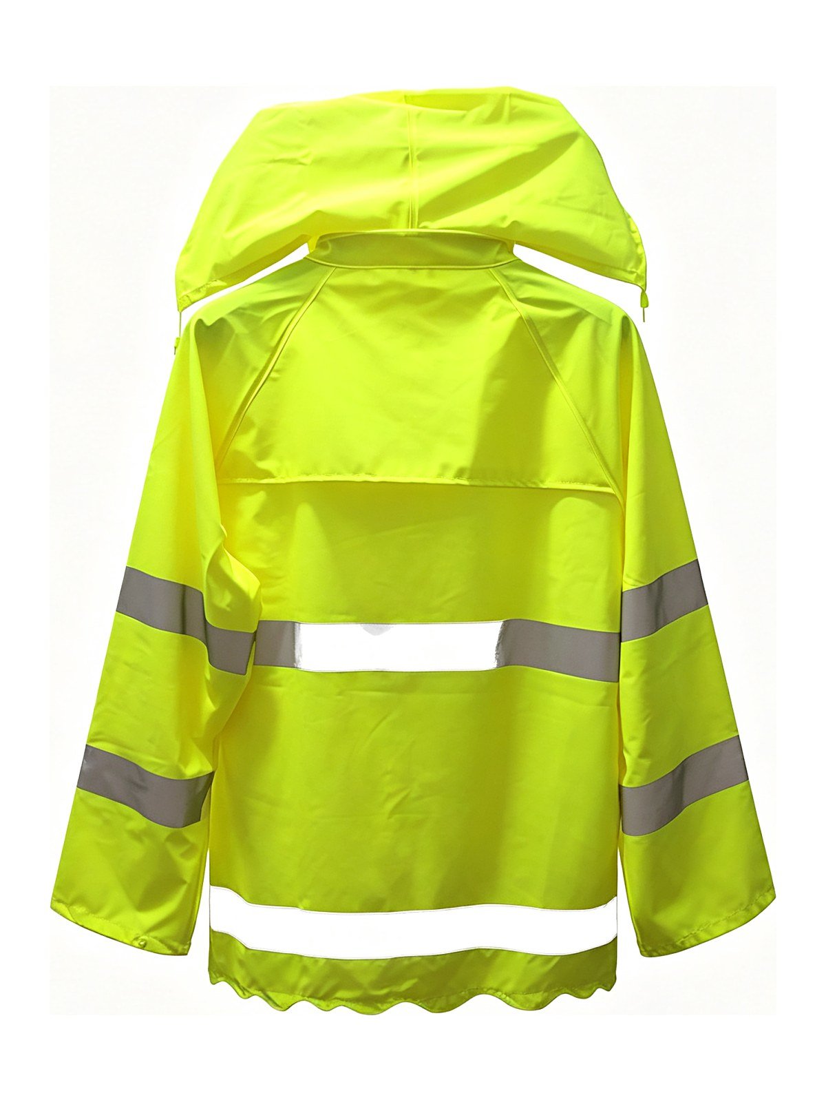 Rain jacket back view, horizontal reflective band